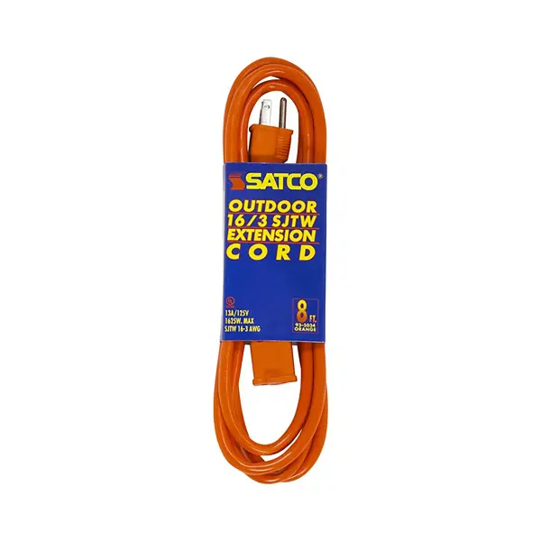 8 Foot Orange Heavy Duty Outdoor Extension Cord - 16/3 Ga. SJTW-3 Orange Cord With Sleeve - 13A-125V - 1625W