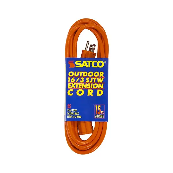 15 Foot Orange Heavy Duty Outdoor Extension Cord - 16/3 Ga. SJTW-3 Orange Cord With Sleeve - 13A-125V - 1625W