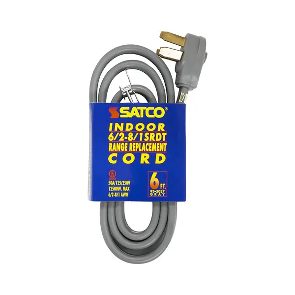 6 Foot, 3 Wire Heavy Duty Replacement Range Cord - 6-2 - 8-1 SRDT Gray Flat - Indoor Use Only - 50A/125V-250V - 12500W