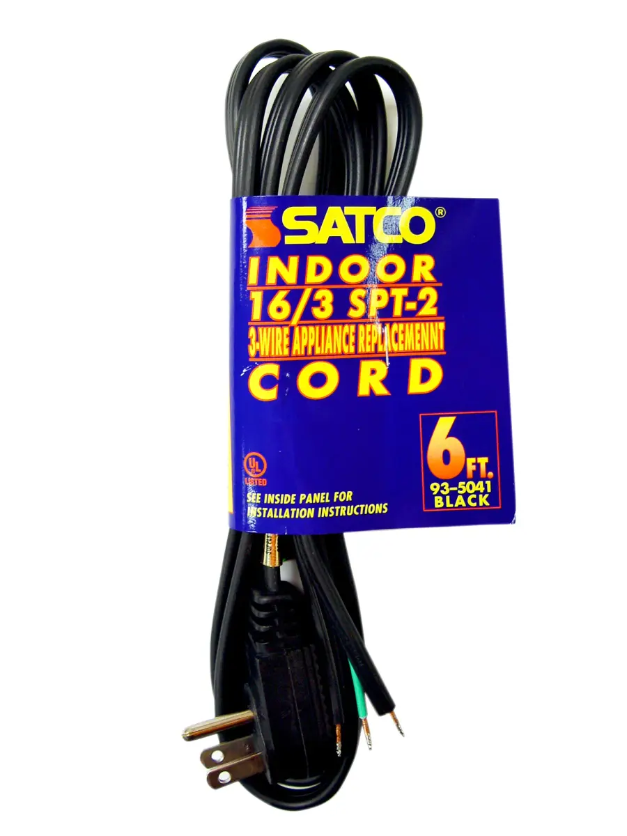 6 Foot - 3 Wire Power Supply Angle Pigtail Cord - 16-3 SPT-2 - 13A-125V - 1625W - Indoor Use Only - Image 1