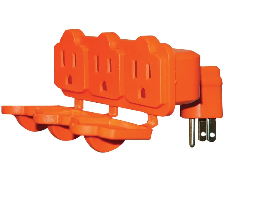 Triple Orange Outdoor Grounded 3 Outlet Current Tap - No Wire - 15A/125V - 1875W