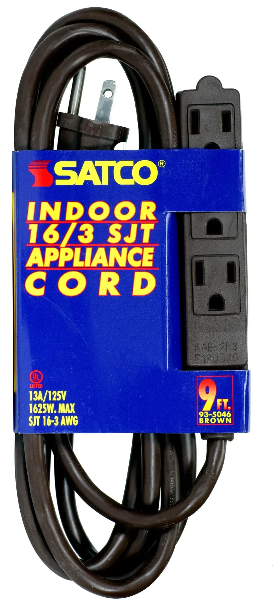 9 Foot Extension Cord - Brown Finish - 16/3 SJT - Indoor Only - 13A-125V-1625W Rating