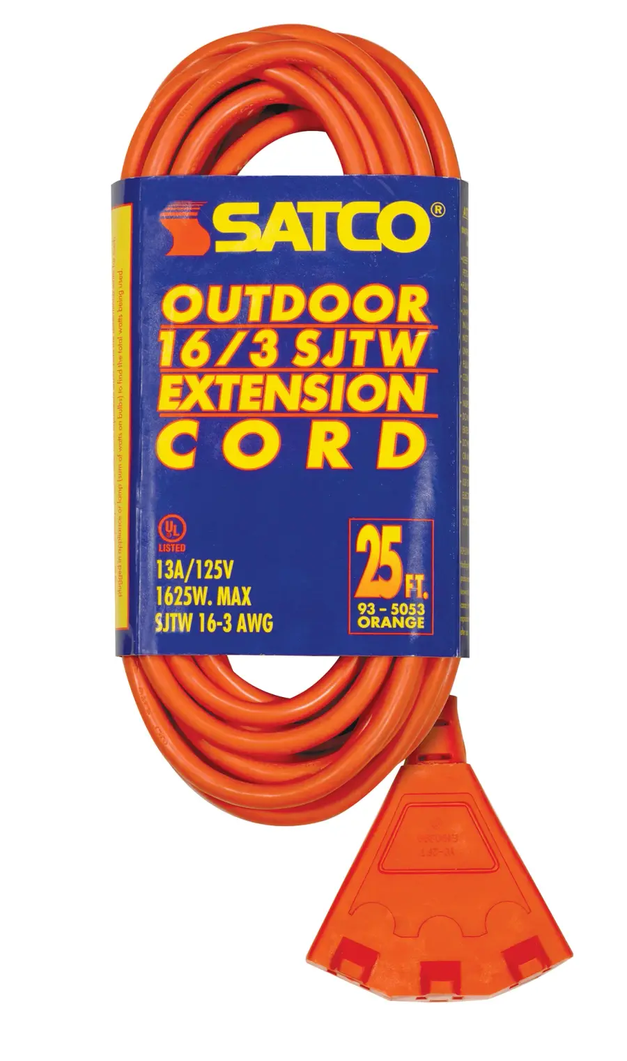 25 Foot - 3 Wire - 3 Fan Outlet Extension Cord - 16-3 SJT Orange - 13A-125V - 1625W - Image 1