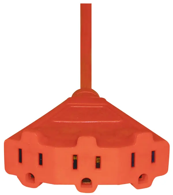 25 Foot - 3 Wire - 3 Fan Outlet Extension Cord - 16-3 SJT Orange - 13A-125V - 1625W - Image 2