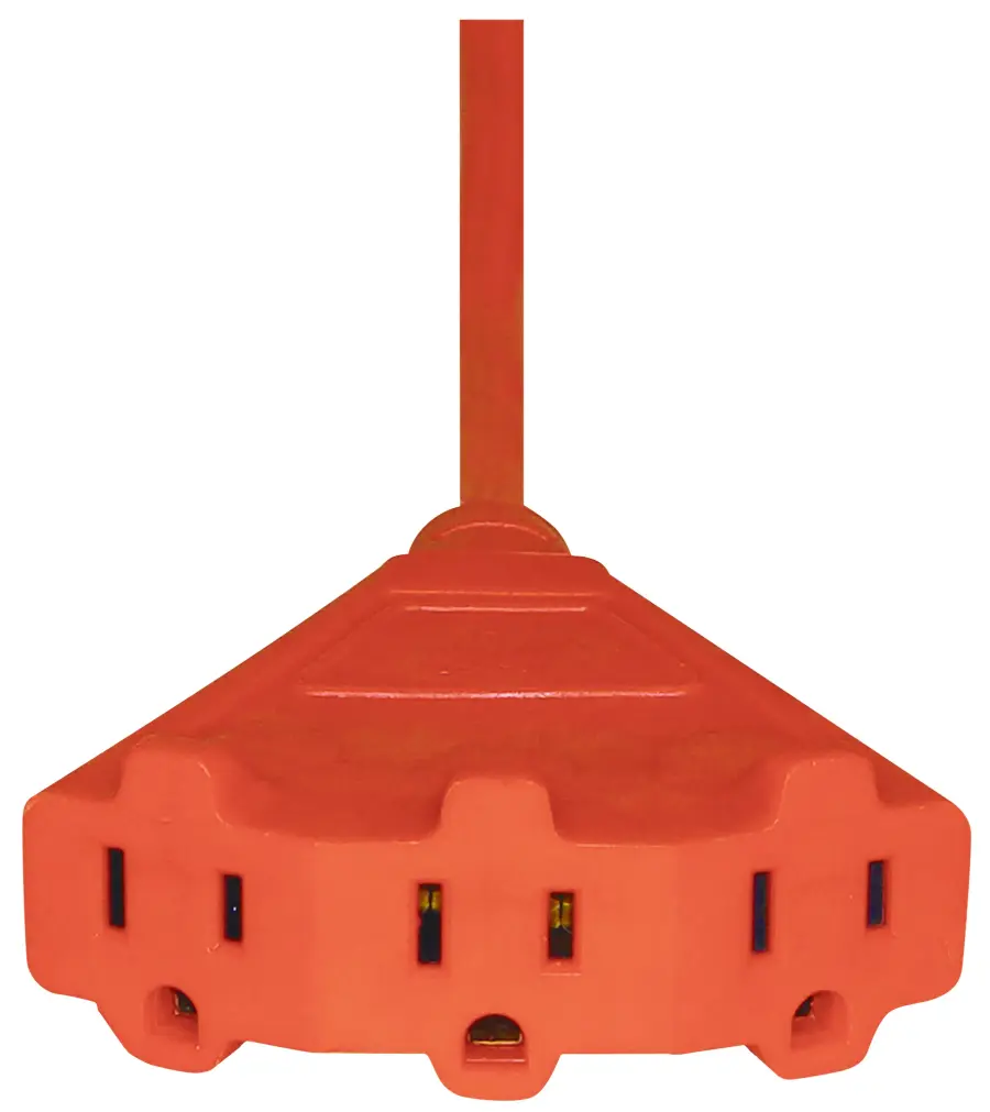 25 Foot - 3 Wire - 3 Fan Outlet Extension Cord - 16-3 SJT Orange - 13A-125V - 1625W - Image 2