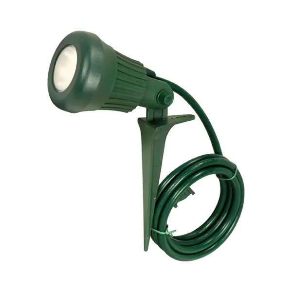 6 Foot 3.4watt 5 LED Plastic Flood Light With Ground Stake And Plug - Green Finish - For Outdoor Use - Head Pivots 180 Degrees