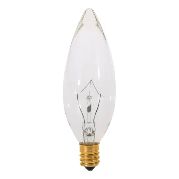 15 Watt BA9 1/2 Incandescent - Clear - 2500 Average rated hours - 114 Lumens - Candelabra base - 130 Volt