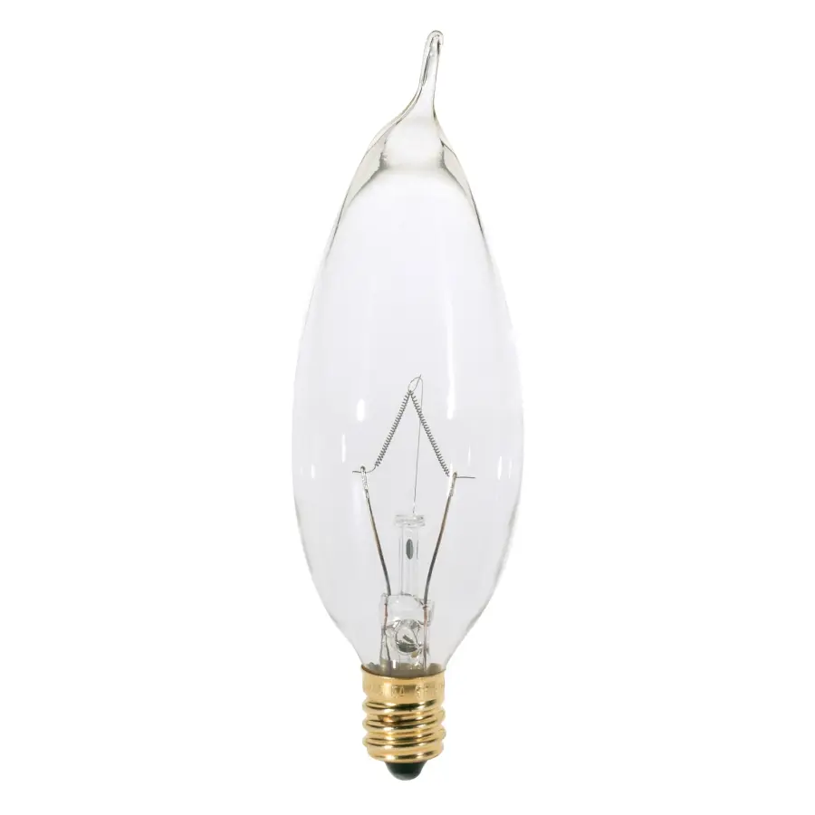 25 Watt CA8 Incandescent - Clear - 2500 Average rated hours - 210 Lumens - Candelabra base - 130 Volt
