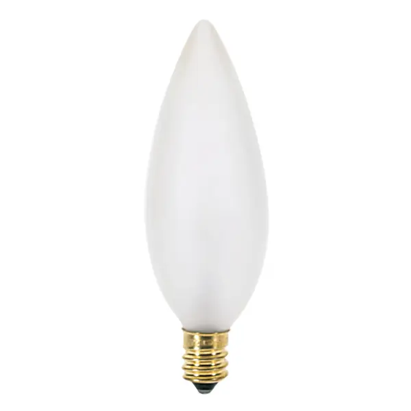 25 Watt BA9 1/2 Incandescent - Frost - 2500 Average rated hours - 193 Lumens - Candelabra base - 130 Volt