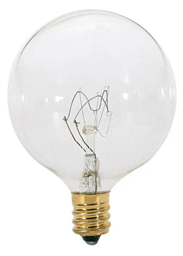 15 Watt G16 1/2 Incandescent - Clear - 2500 Average rated hours - 98 Lumens - Candelabra base - 130 Volt