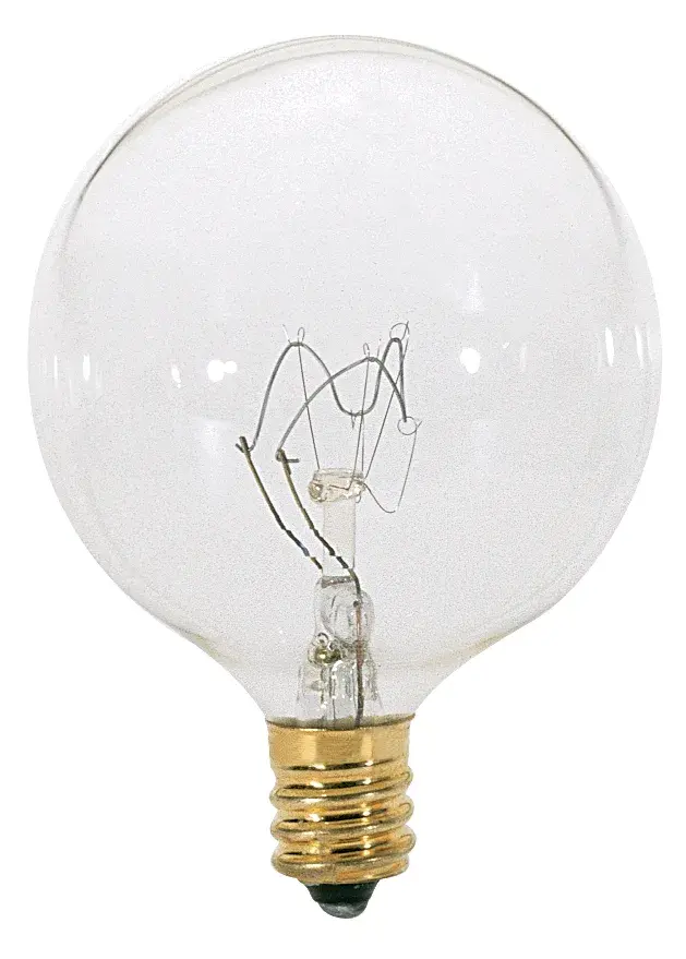 15 Watt G16 1/2 Incandescent - Clear - 2500 Average rated hours - 98 Lumens - Candelabra base - 130 Volt