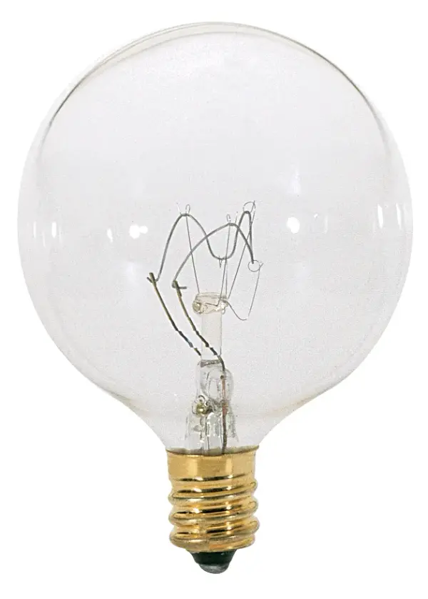 25 Watt G16 1/2 Incandescent - Clear - 2500 Average rated hours - 186 Lumens - Candelabra base - 130 Volt