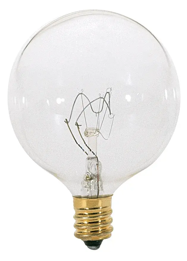25 Watt G16 1/2 Incandescent - Clear - 2500 Average rated hours - 186 Lumens - Candelabra base - 130 Volt