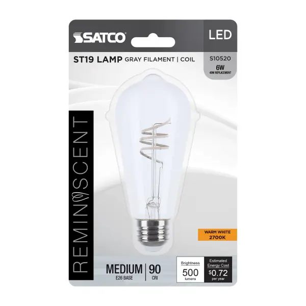 SATCO NUVO's Reminiscent lamps offer the traditional look of tungsten filament bulbs with the energy savings of LED technology. The gray filaments provide a clean aesthetic, blending in with many current fixture and decor trends. With brilliant, clear glass and a color rendering index over 90, these 2700K lamps ensure color accuracy while emitting a warm light to enhance the ambiance of living spaces, restaurants, hotels and more.