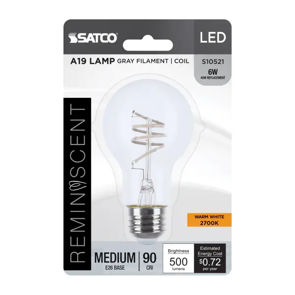 SATCO NUVO's Reminiscent lamps offer the traditional look of tungsten filament bulbs with the energy savings of LED technology. The gray filaments provide a clean aesthetic, blending in with many current fixture and decor trends. With brilliant, clear glass and a color rendering index over 90, these 2700K lamps ensure color accuracy while emitting a warm light to enhance the ambiance of living spaces, restaurants, hotels and more.