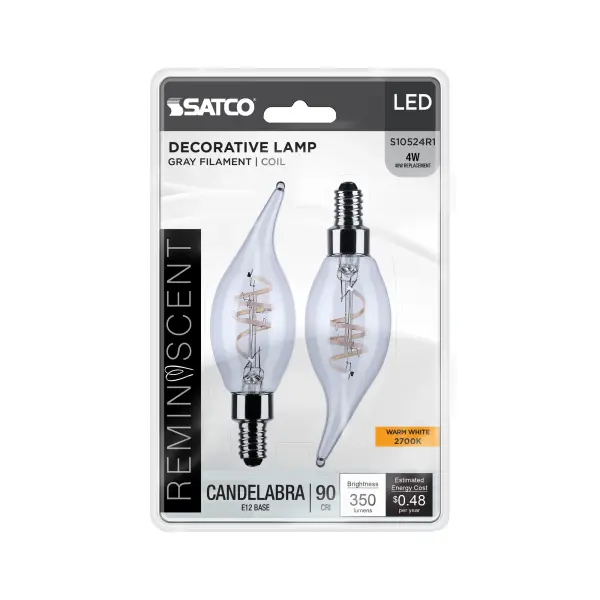 4 Watt CA11 LED - Reminiscent - Flex Gray Coil Filament - E12 Base - 2700K - 120 Volt - 2 Pack - Image 4
