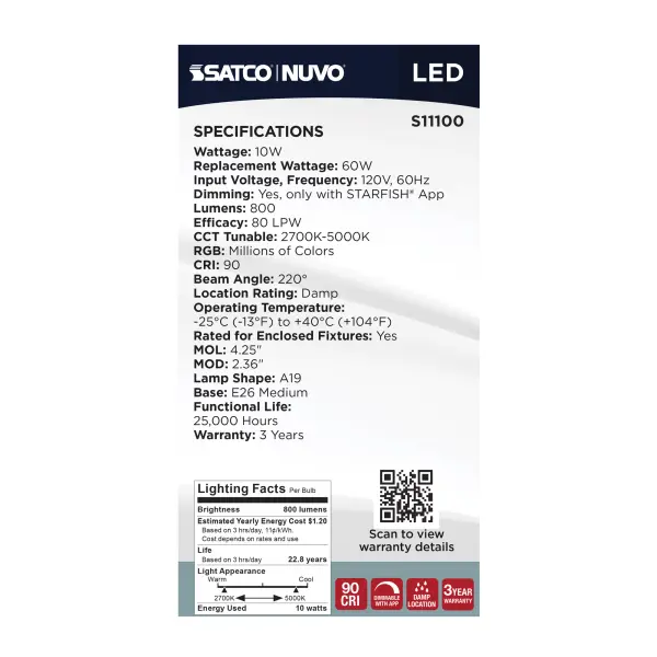 Starfish - 10 Watt LED A19 - 2700K-5000K RGBTW - Medium Base - 120 Volt - Image 21
