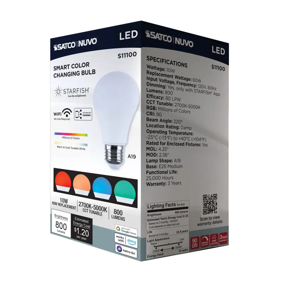 Starfish - 10 Watt LED A19 - 2700K-5000K RGBTW - Medium Base - 120 Volt - Image 25