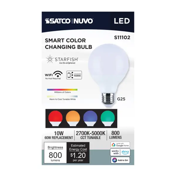 Starfish - 10 Watt LED G25 - 2700K-5000K RGBTW - Medium Base - 120 Volt - Image 19