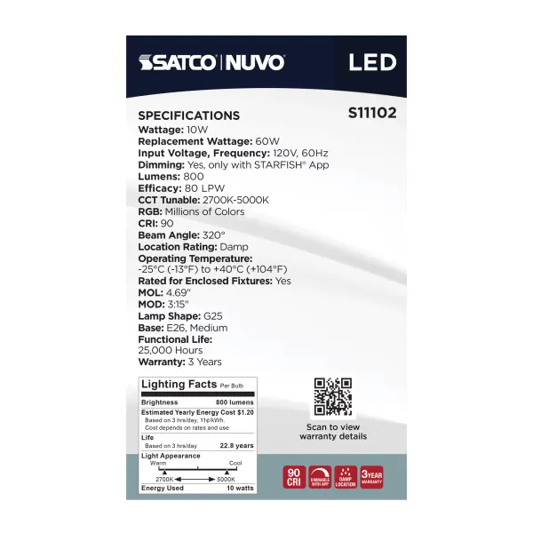 Starfish - 10 Watt LED G25 - 2700K-5000K RGBTW - Medium Base - 120 Volt - Image 21