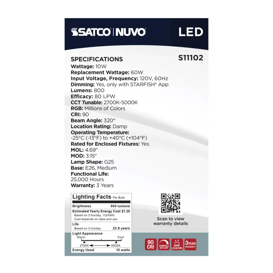 Starfish - 10 Watt LED G25 - 2700K-5000K RGBTW - Medium Base - 120 Volt - Image 21