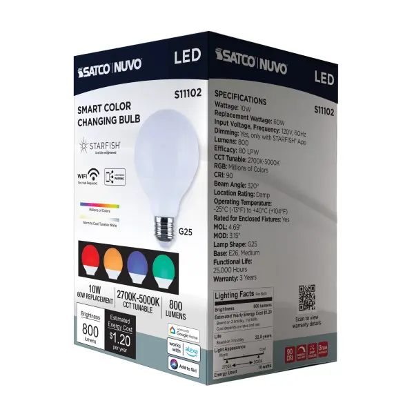 Starfish - 10 Watt LED G25 - 2700K-5000K RGBTW - Medium Base - 120 Volt - Image 25