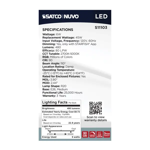 Starfish - 6 Watt LED R20 - 2700K-5000K RGBTW - Medium Base - 120 Volt - Image 21