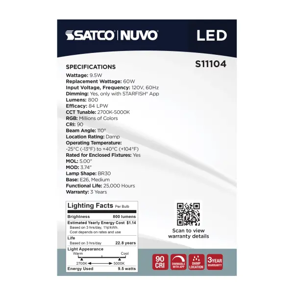 Starfish - 9.5 Watt LED BR30 - 2700K-5000K RGBTW - Medium Base - 120 Volt - Image 21