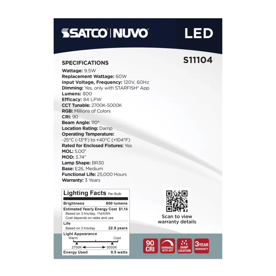 Starfish - 9.5 Watt LED BR30 - 2700K-5000K RGBTW - Medium Base - 120 Volt - Image 21