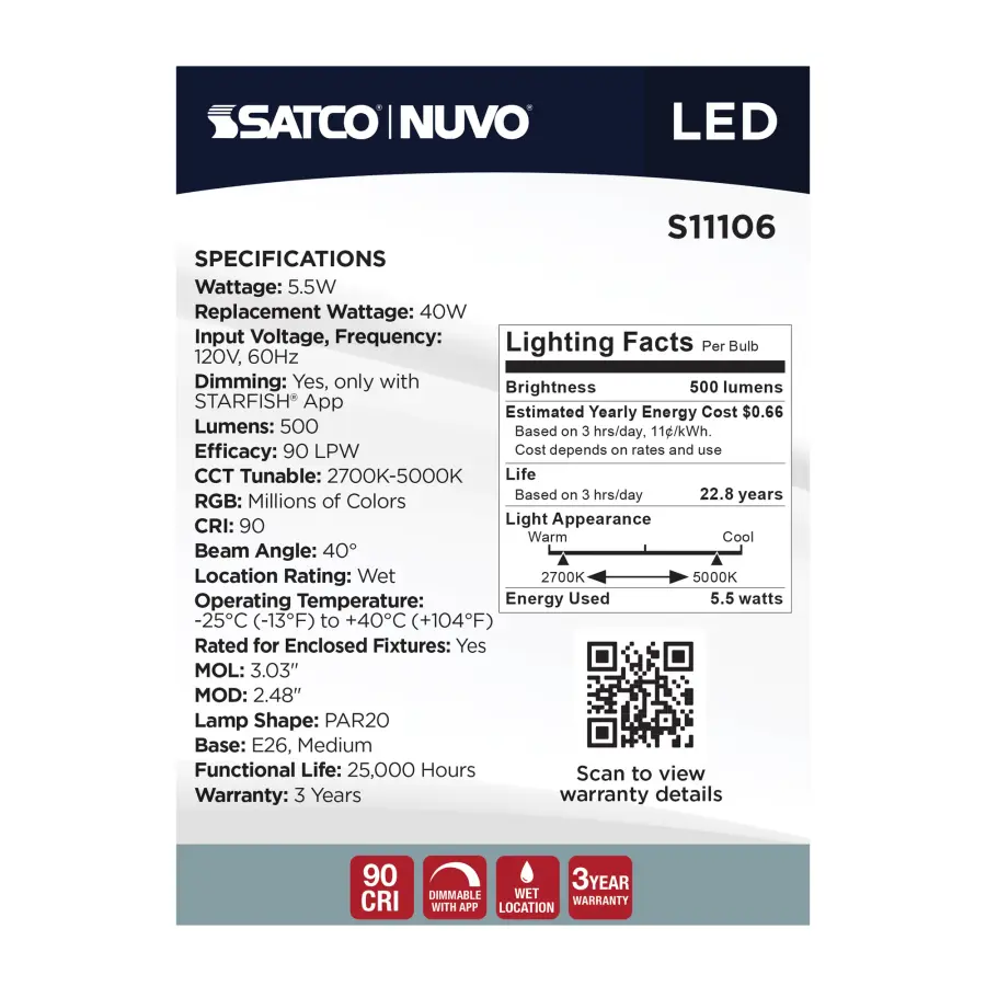 Starfish - 5.5 Watt LED PAR20 - 2700K-5000K RGBTW - Medium Base - 120 Volt - Image 11