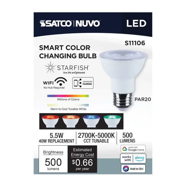Starfish - 5.5 Watt LED PAR20 - 2700K-5000K RGBTW - Medium Base - 120 Volt - Image 9