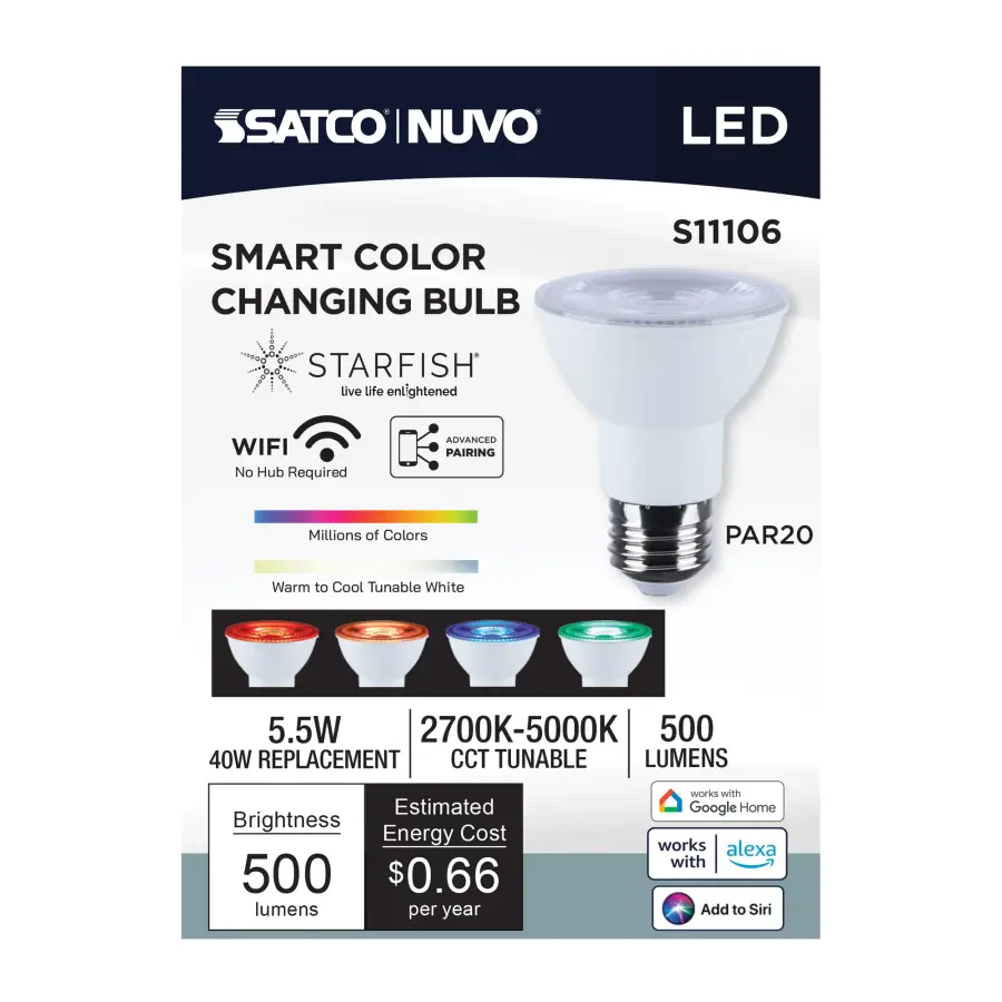 Starfish - 5.5 Watt LED PAR20 - 2700K-5000K RGBTW - Medium Base - 120 Volt - Image 9