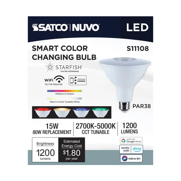 Starfish - 15 Watt LED PAR38 - 2700K-5000K RGBTW - Medium Base - 120 Volt - Image 9