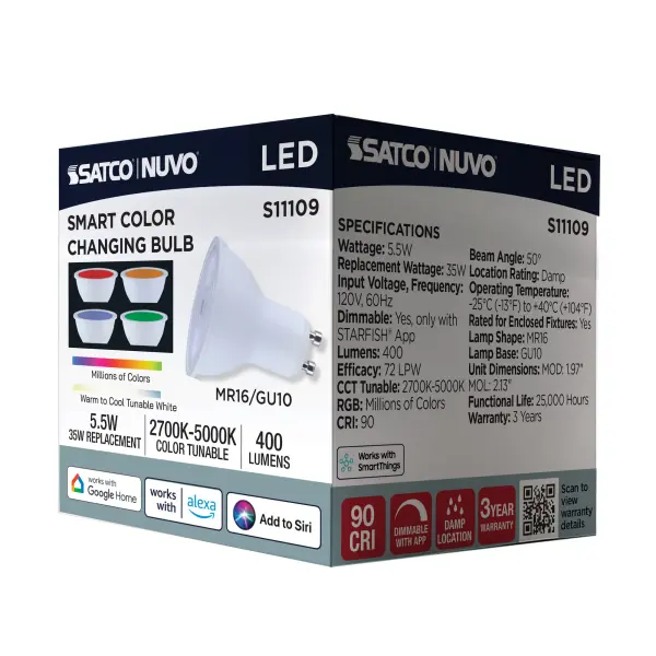 Starfish - 5.5 Watt LED MR16 - 2700K-5000K RGBTW - Bi Pin GU10 Base - 120 Volt - Image 14