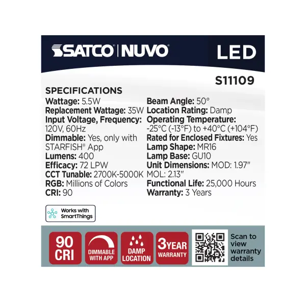 Starfish - 5.5 Watt LED MR16 - 2700K-5000K RGBTW - Bi Pin GU10 Base - 120 Volt - Image 10