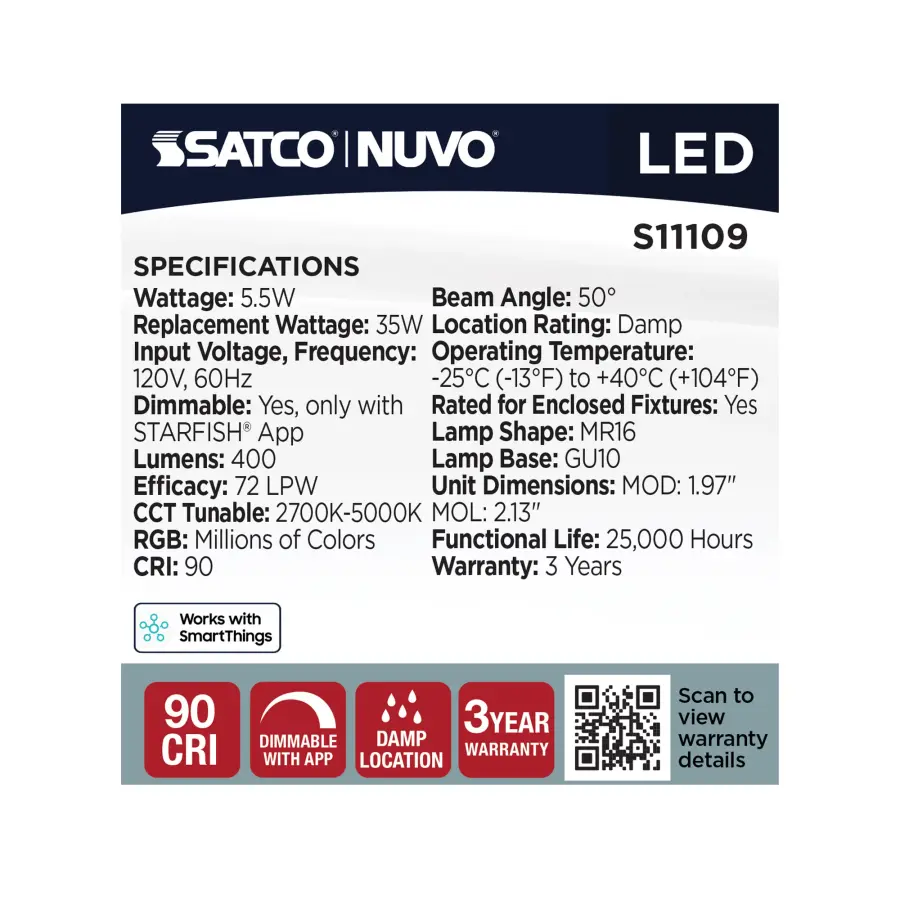 Starfish - 5.5 Watt LED MR16 - 2700K-5000K RGBTW - Bi Pin GU10 Base - 120 Volt - Image 10