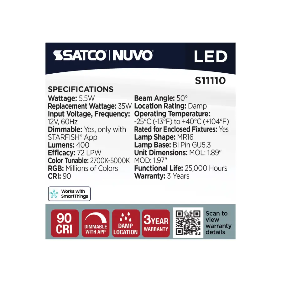 Starfish - 5.5 Watt LED MR16 - GU5.3 Base - 2700K-5000K RGBTW - 12 Volt - Image 10