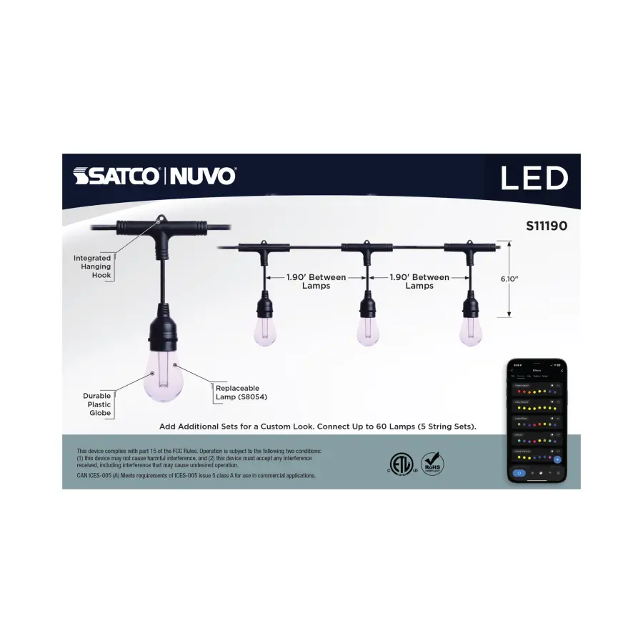 Starfish - 24 Foot LED String Light - 12-S14 Lamps - IOT - RGBTW - Black - 120 Volt - Image 2