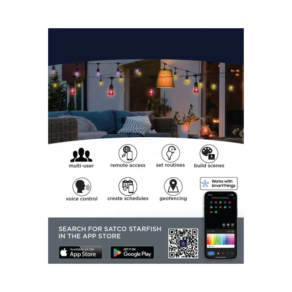 Starfish - 24 Foot LED String Light - 12-S14 Lamps - IOT - RGBTW - Black - 120 Volt - Image 3