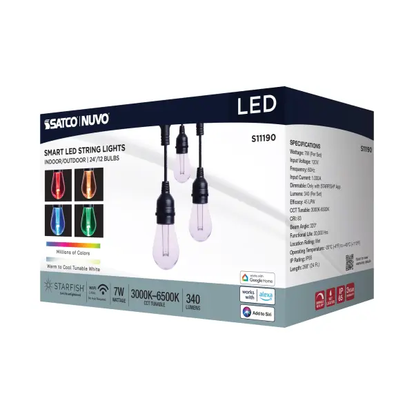 Starfish - 24 Foot LED String Light - 12-S14 Lamps - IOT - RGBTW - Black - 120 Volt - Image 5
