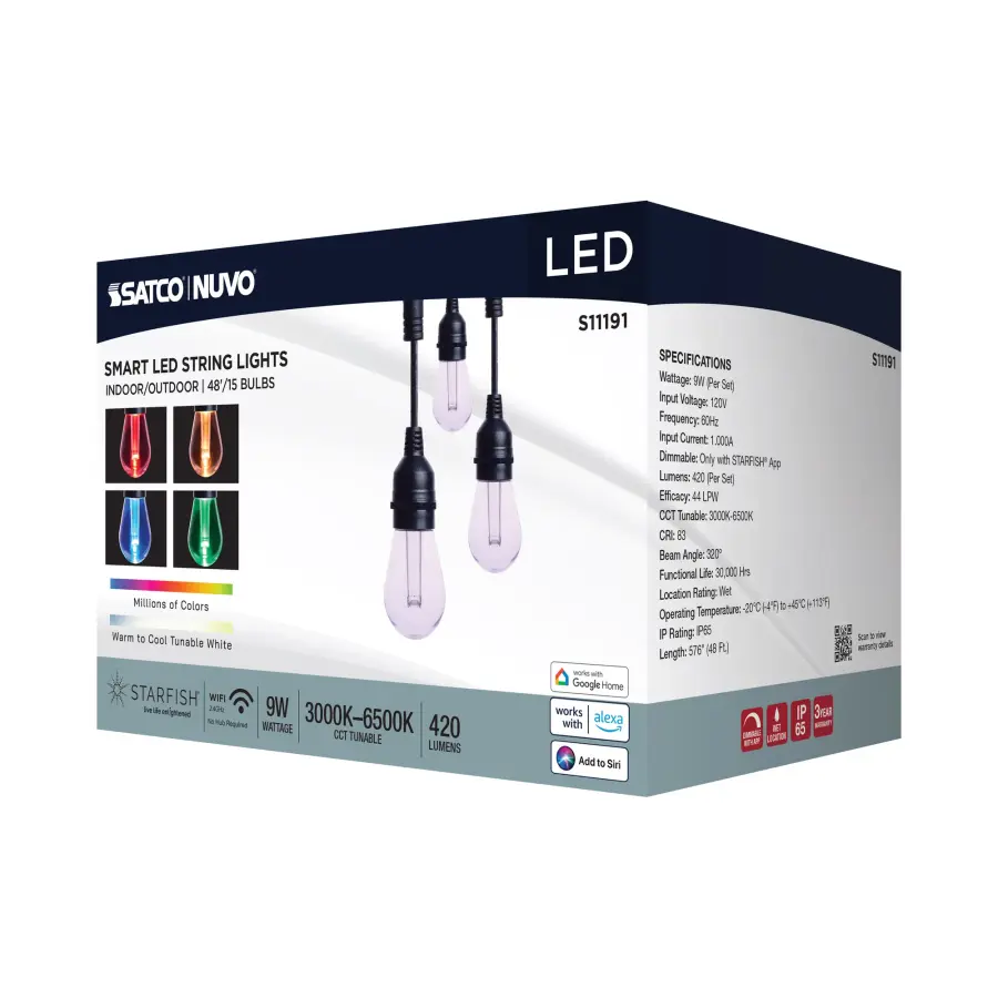 Starfish - 48 Foot LED String Light - 15-S14 Lamps - IOT - RGBTW - Black - 120 Volt - Image 6