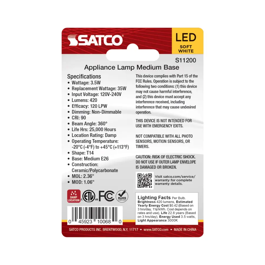 3.5 Watt T14 LED - 3000K CCT - Medium Base - Clear Finish - Appliance Lamp - 120-240 Volt - Image 4
