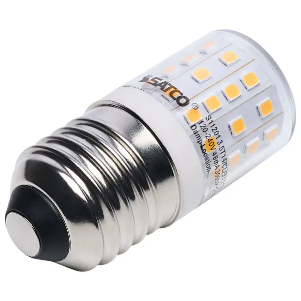 SATCO LED appliance lamps are available in both E26 and E27 bases with a 3000K color temperature, are specifically designed for use in refrigerators and other appliance lighting applications. These energy-efficient lamps provide a soft, warm white light that enhances visibility inside refrigerators and coolers while using a reduced energy consumption. With a long lifespan and reliable performance, SATCO LED appliance lamps are the ideal solution for durable and efficient lighting for appliances. - alternate view