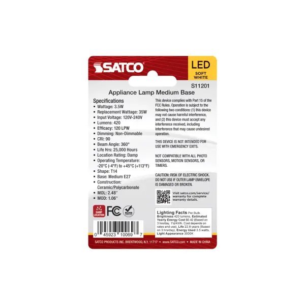 3.5 Watt T14 LED - 3000K CCT - European Medium Base - Clear Finish - Appliance Lamp - 120-240 Volt - Image 4