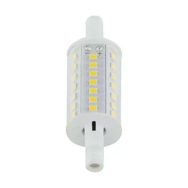 Satco's 6-watt LED J-type direct halogen replacements help to provide bright, efficient lighting indoors and outside. Illuminate homes, offices, walkways, and paths with this double ended bulb. This dimmable bulb has a 200 degree beam spread and is rated for 15,000 hours of cool white light.