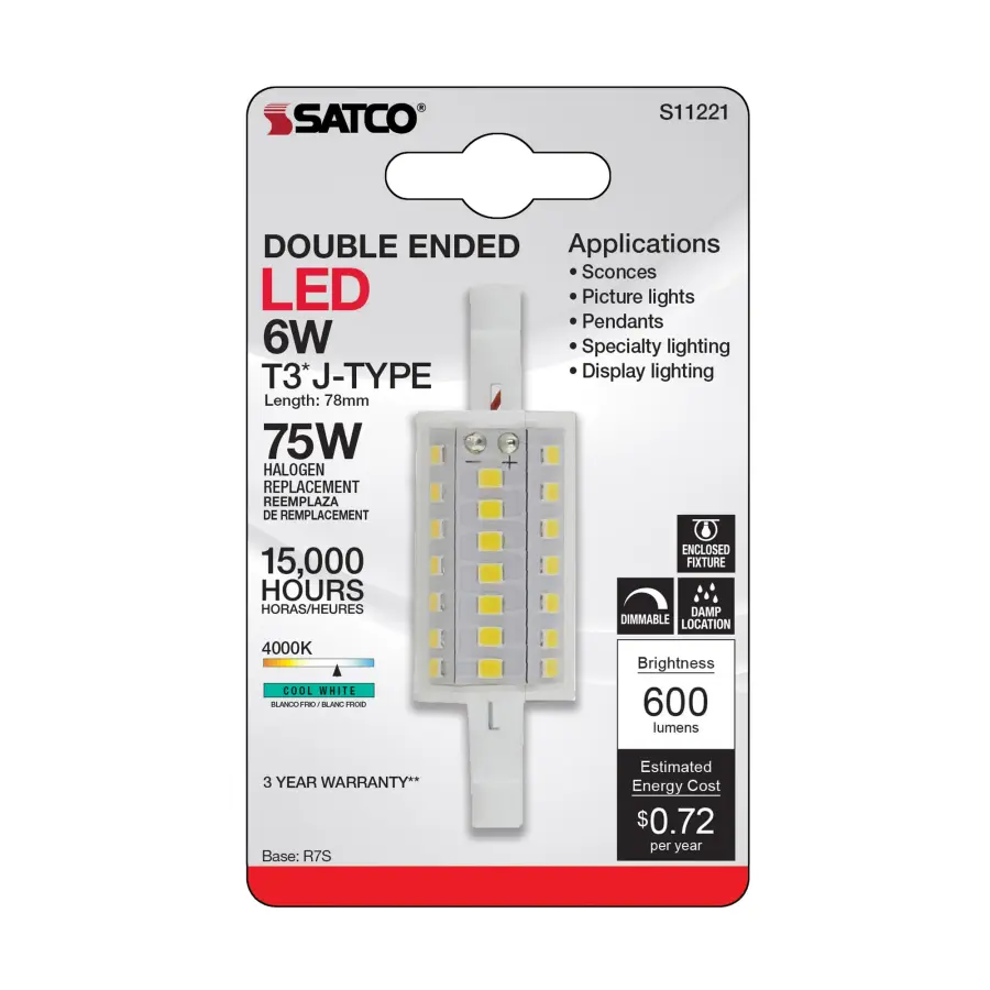 6 Watt LED Bulb - J-Type T3 78mm - 120 Volt - R7S Base - 4000K - Double Ended - 200 Degree Beam Angle - Image 5