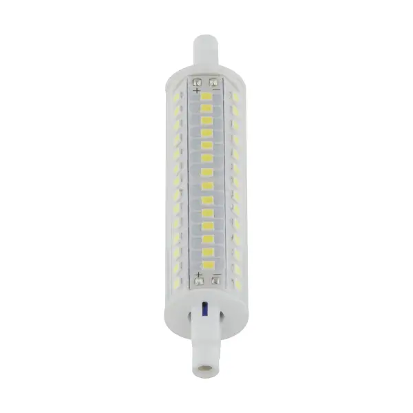 Satco's 10-watt LED J-type direct halogen replacements help to provide bright, efficient lighting indoors and outside. Illuminate homes, offices, walkways, and paths with this double ended bulb. This dimmable bulb has a 200 degree beam spread and is rated for 15,000 hours of warm white light.