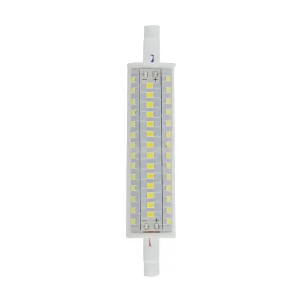 Satco's 10-watt LED J-type direct halogen replacements help to provide bright, efficient lighting indoors and outside. Illuminate homes, offices, walkways, and paths with this double ended bulb. This dimmable bulb has a 200 degree beam spread and is rated for 15,000 hours of warm white light. - alternate view