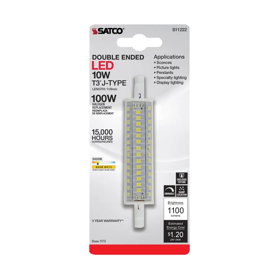 10 Watt LED Bulb - J-Type T3 118mm - 120 Volt - R7S Base - 3000K - Double Ended - 200 Degree Beam Angle - Image 5