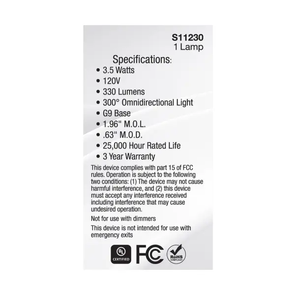3.5 Watt - JCD LED - Clear - 3000K - G9 Base - 120 Volt - Image 6